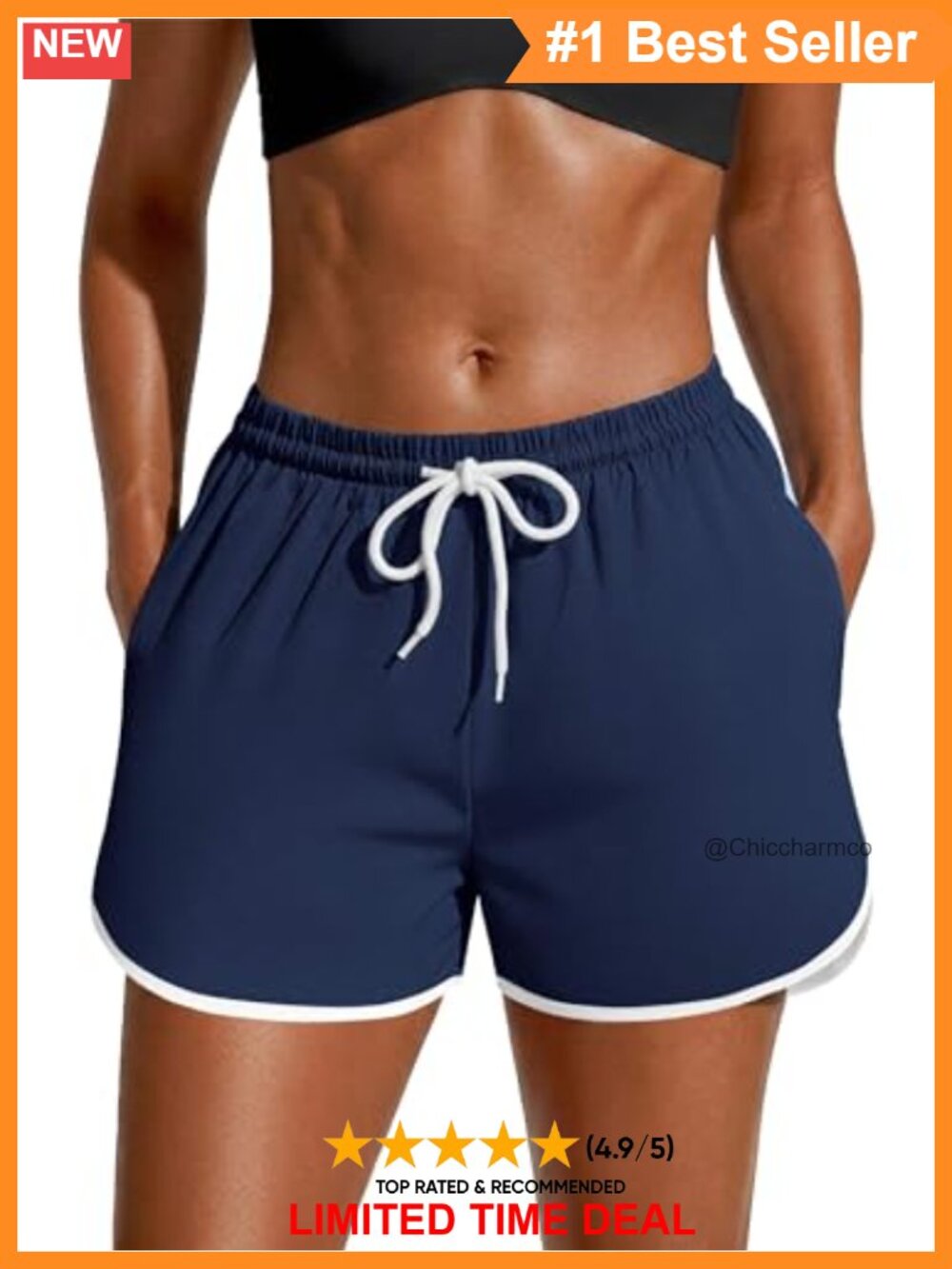 Women's Swim Board Shorts Built-in Boxer Brief Drawstring Waistband Side Pockets